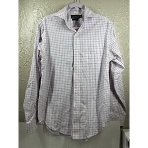 Lauren by Ralph Lauren Dress Shirt Size 15 1/2 34/35 No‎ Iron Check Pink Blue